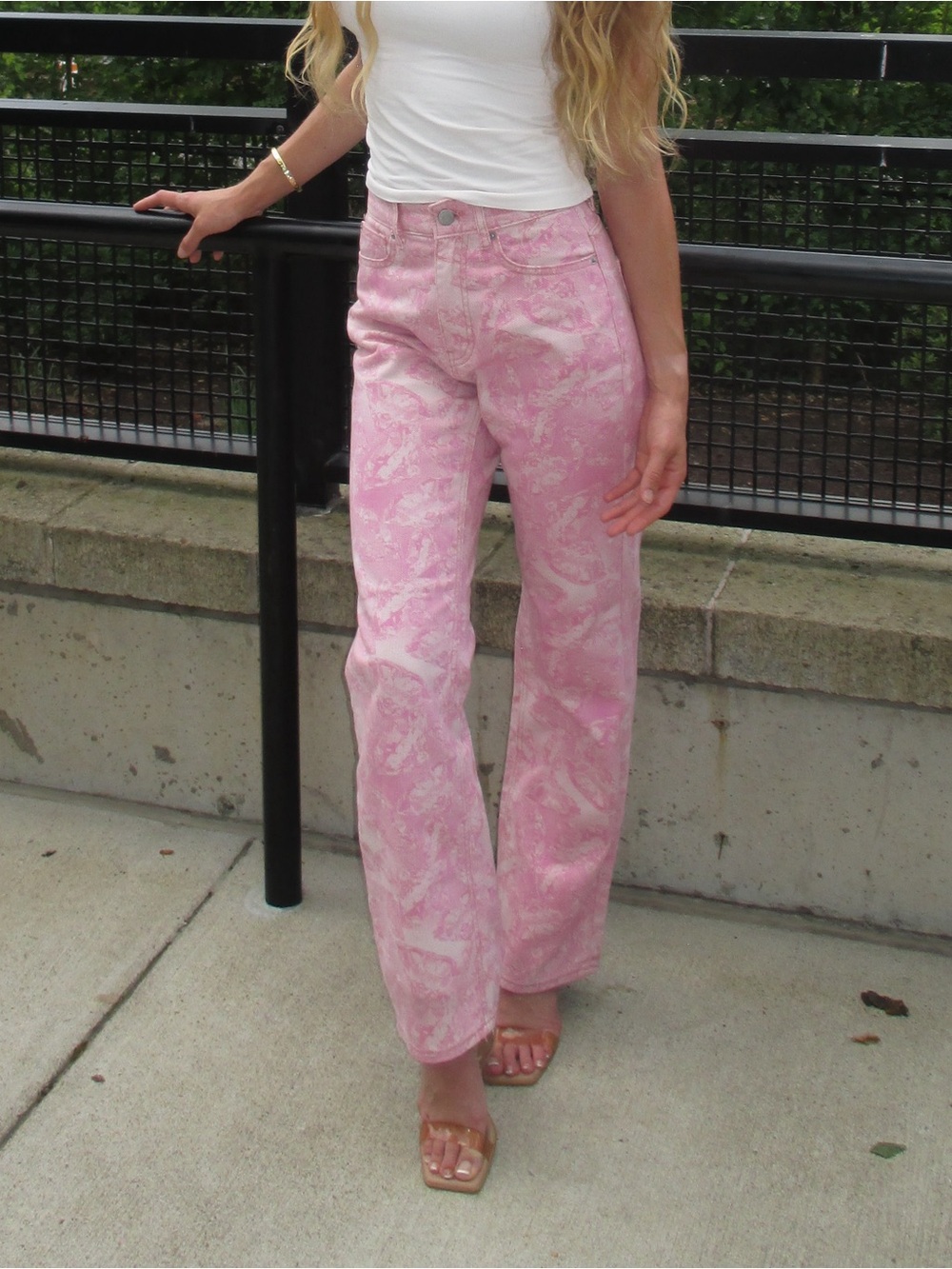 Urban Outfitters Pink Printed Straight Leg Jeans